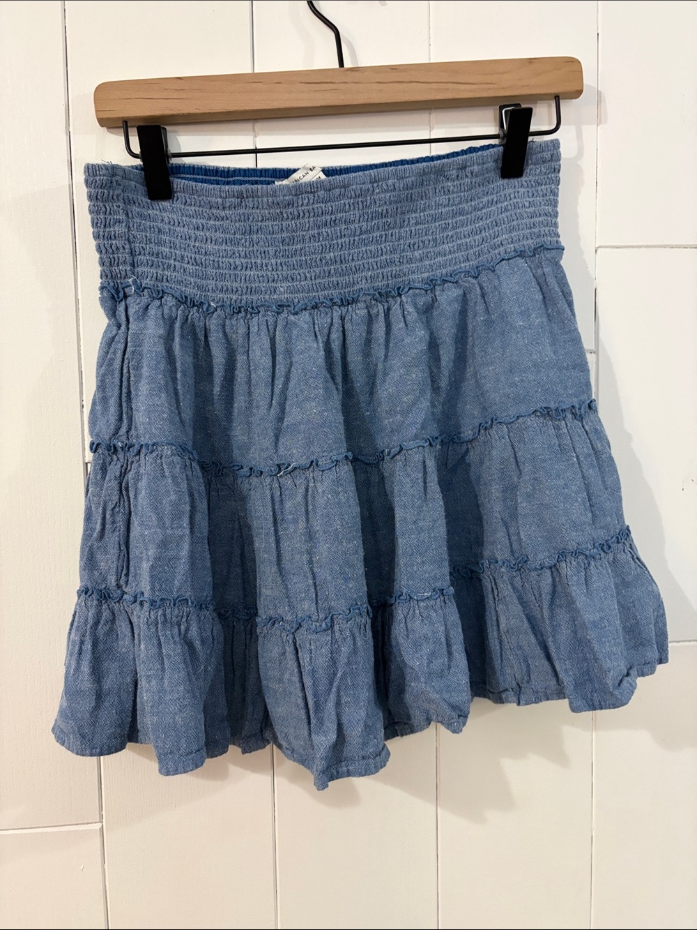 American Eagle Outfitters Light Blue Tiered Smocked Mini Skirt
